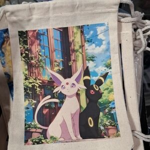 Canvas Drawstring Bag with Espeon and Umbreon Design